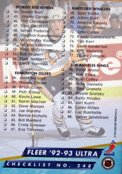 Checklist 1992-93 Fleer Ultra