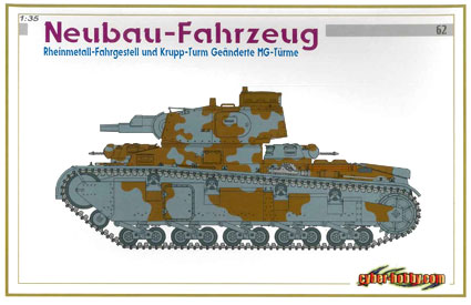 Neubau-Fahrzeug Rheinmetall-Fahrgestell und Krupp-Turm Geanderte MG-Turme