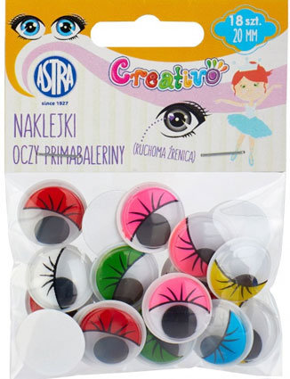 Oči s pohyblivou zorničkou 20 mm samolepiace, farebné s mihalnicami