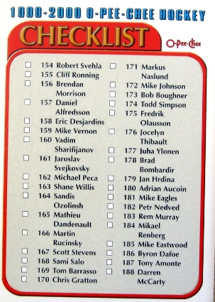 1999-2000 O-PEE-CHEE Hockey checklist  3/6   