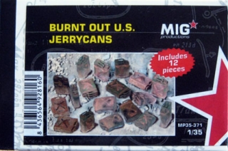 Burnt out U.S. jerrycans
