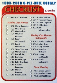 1999-2000 O-PEE-CHEE Hockey checklist  5/6   