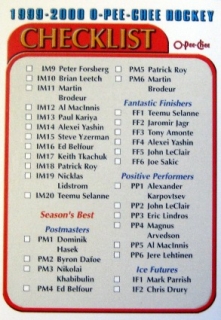 1999-2000 O-PEE-CHEE Hockey checklist  6/6   